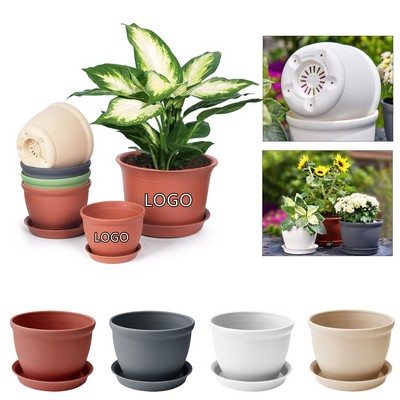 Mini Simple Plastic Textured Flower Pot with Drainage Tray